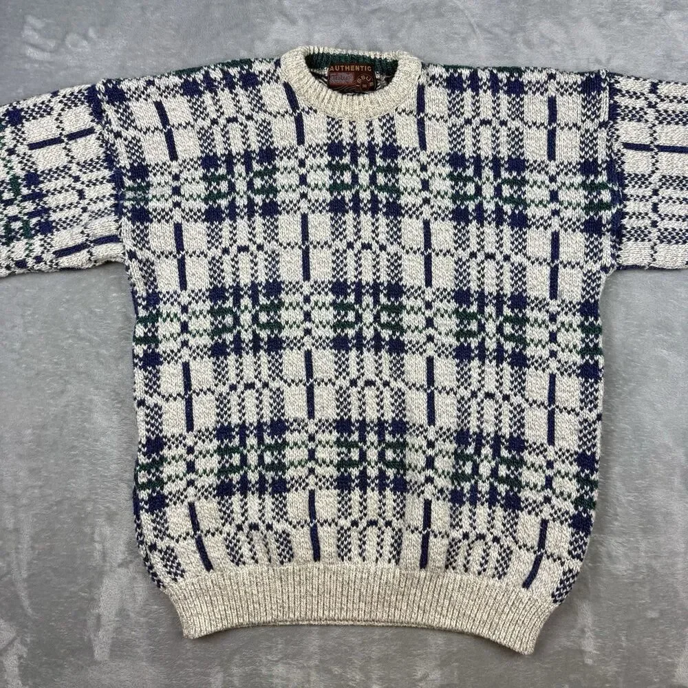 Vintage Authentic Issue 100% Cotton Plaid Sweater Men’s XL USA Made